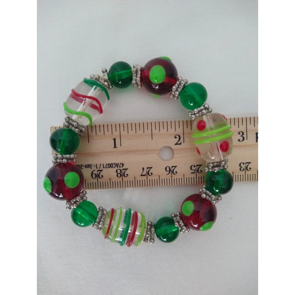ART to Wear GLASS BEAD CHRISTMAS holiday jewelry STRETCH BRACELET Lampwork
